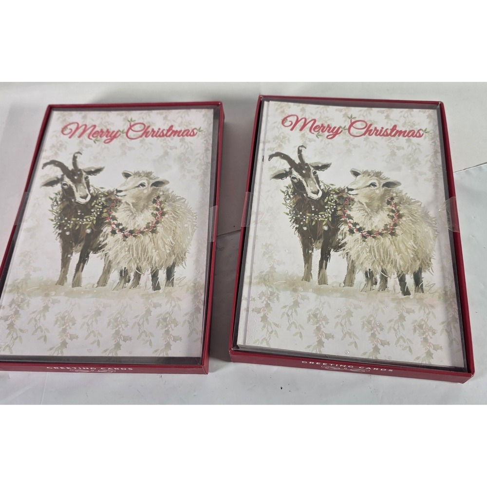 Christmas Greeting Cards 10 Ct Goat Sheep Glitter Farm Theme Lot of 2 (20 cards)